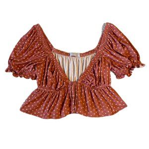 Urban Outfitters Happy Puff Sleeve Crop Top (Pink) Size Medium